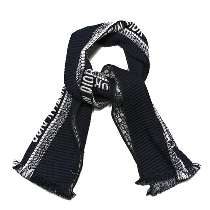 Christian Dior Wool Silk Oblique University Reversible Scarf Navy Blue 1 of 3