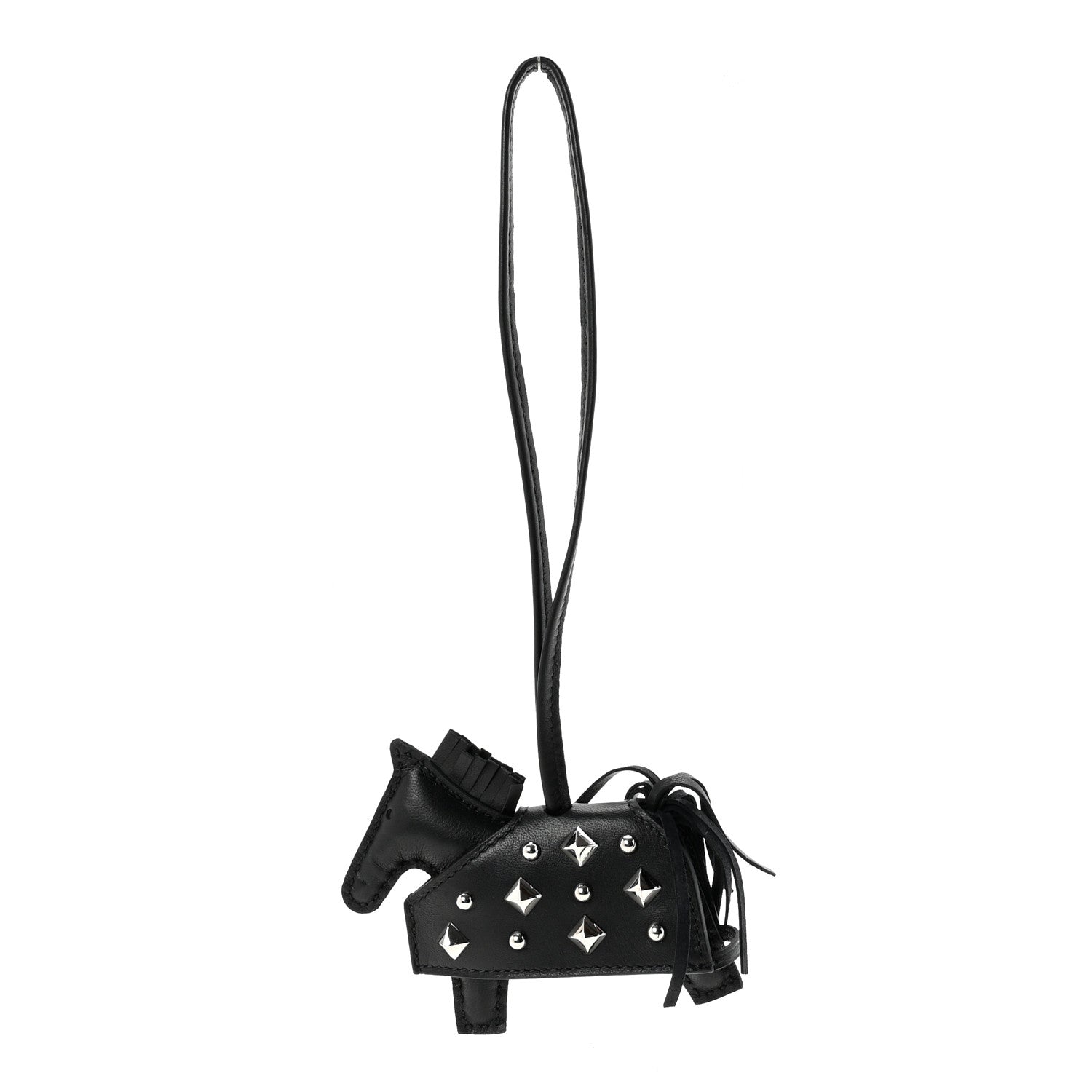 Hermes Milo Lambskin Studded Grigri Rodeo Robeo Rock Horse Bag Charm PM Black 1 of 4