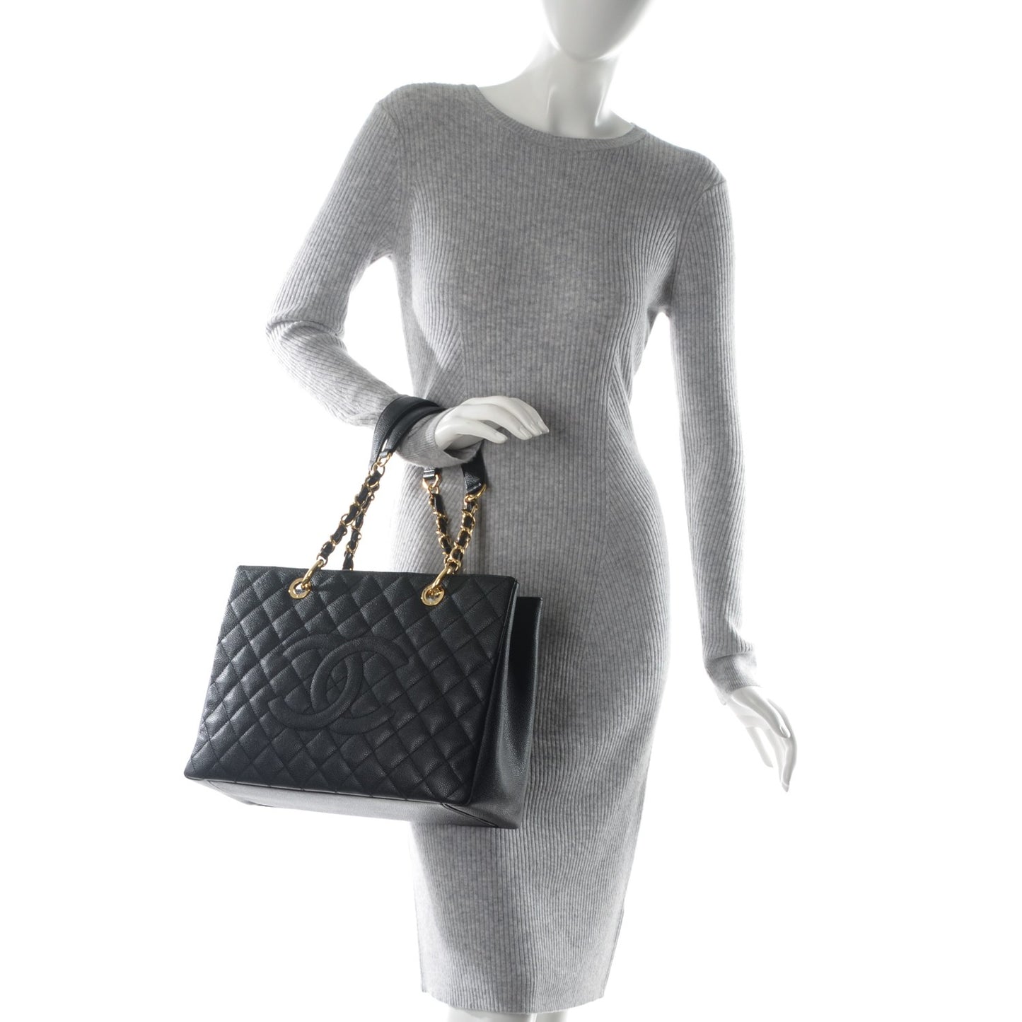 Caviar Quilted Grand Shopping Tote GST Black