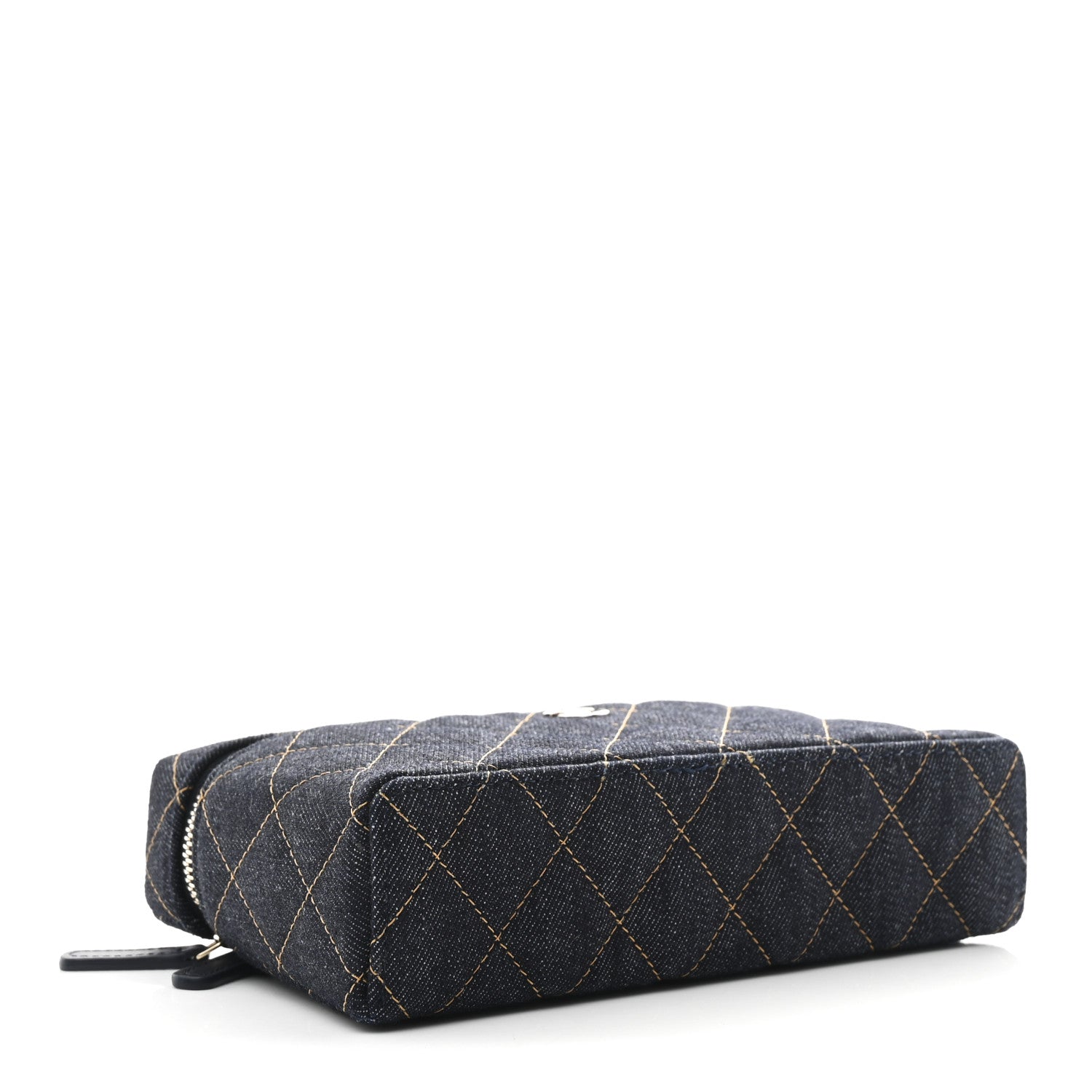 Chanel Denim Quilted Top Handle Slim Vanity Case With Chain Dark Blue Orange 4 of 11