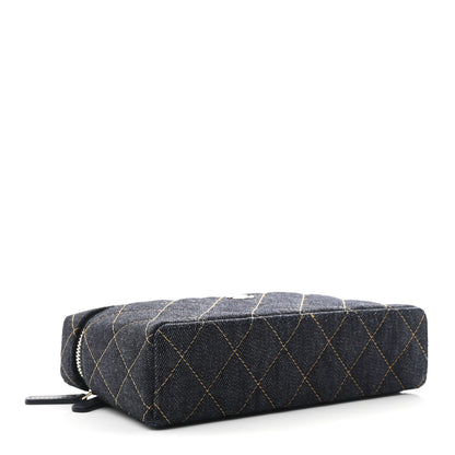 Chanel Denim Quilted Top Handle Slim Vanity Case With Chain Dark Blue Orange 4 of 11