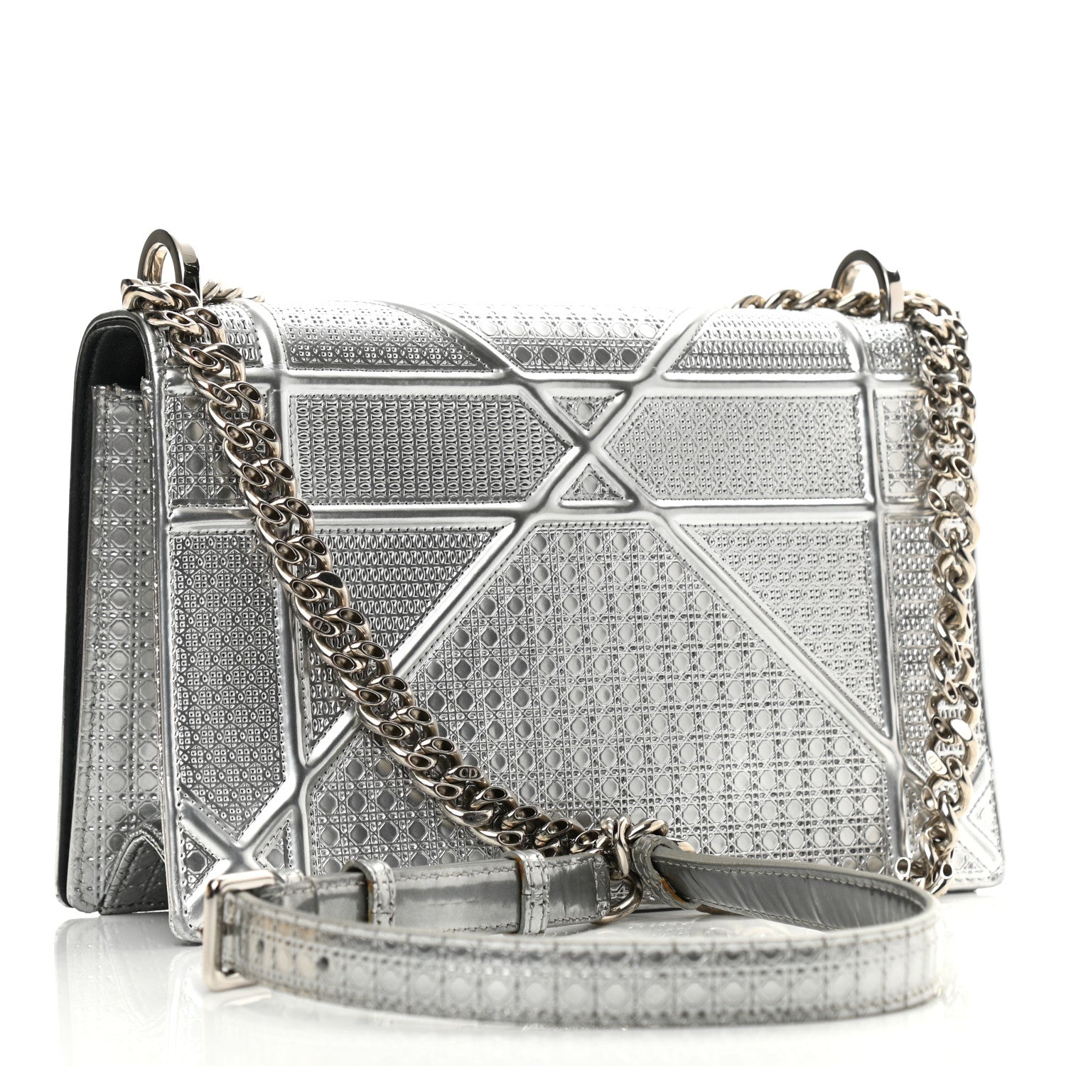 Christian Dior Metallic Patent Micro-Cannage Medium Diorama Flap Bag Silver 3 of 10