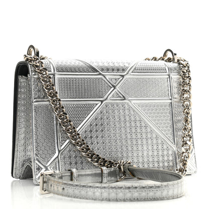 Christian Dior Metallic Patent Micro-Cannage Medium Diorama Flap Bag Silver 3 of 10
