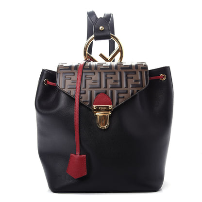 Fendi Vitello Cruise Bi-Color FF 1974 Embossed F is Fendi Drawstring Backpack Black Fragola Maya 1 of 8