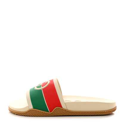 Gucci Rubber Web Womens Interlocking G Slide Sandals 39 Mystic White Green Red 1 of 10