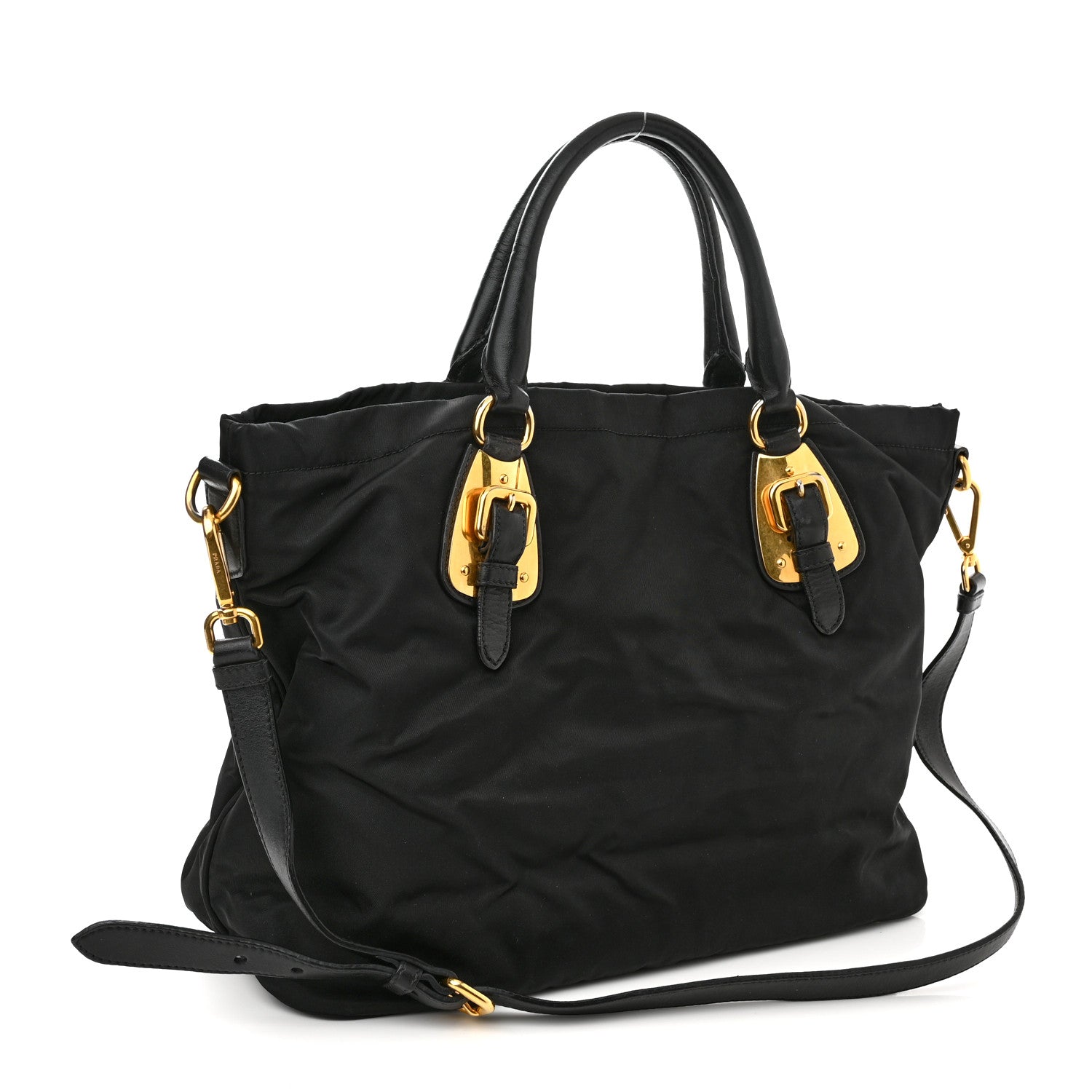 Prada Tessuto Nylon Soft Calfskin Shopping Satchel Black 2 of 14