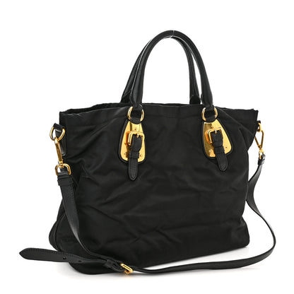 Prada Tessuto Nylon Soft Calfskin Shopping Satchel Black 2 of 14