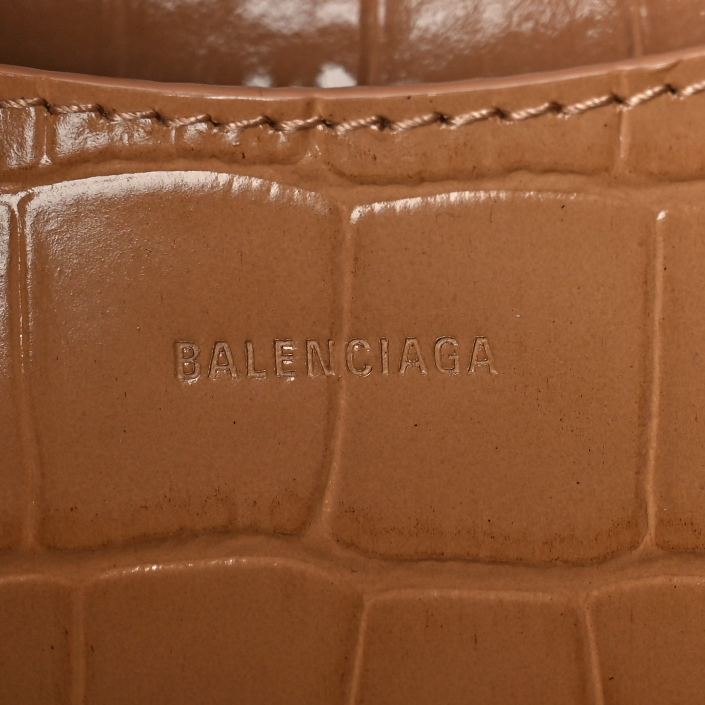 Shiny Supple Calfskin Crocodile Embossed Neo Classic Gold Hardware City Nude Beige