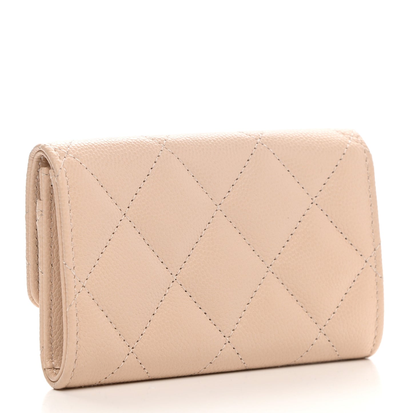 Caviar Pearl Quilted Coco Candy Flap Card Holder Beige