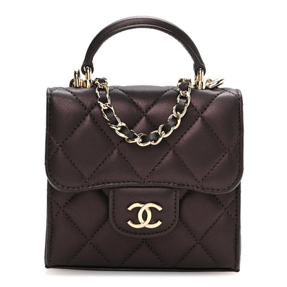 Chanel Iridescent Lambskin Quilted Top Handle Clutch With Chain Burgundy 1 of 12