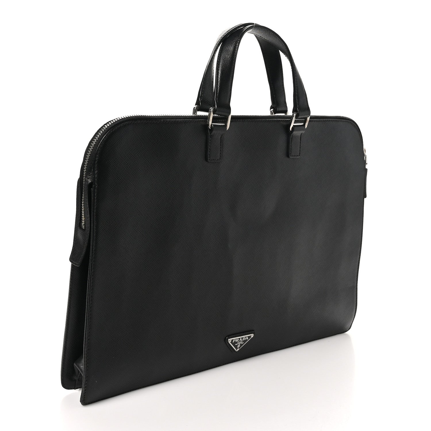 Prada Saffiano Cuir Travel Front Zip Pocket Briefcase Black 2 of 8