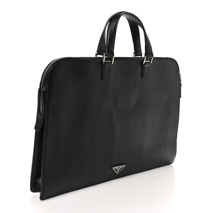 Prada Saffiano Cuir Travel Front Zip Pocket Briefcase Black 2 of 8