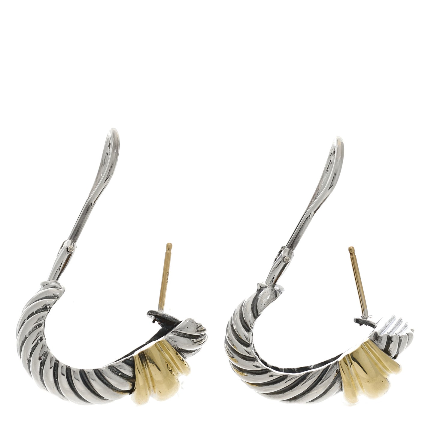 Sterling Silver 14K Yellow Gold 26mm Thoroughbred Shrimp Earrings