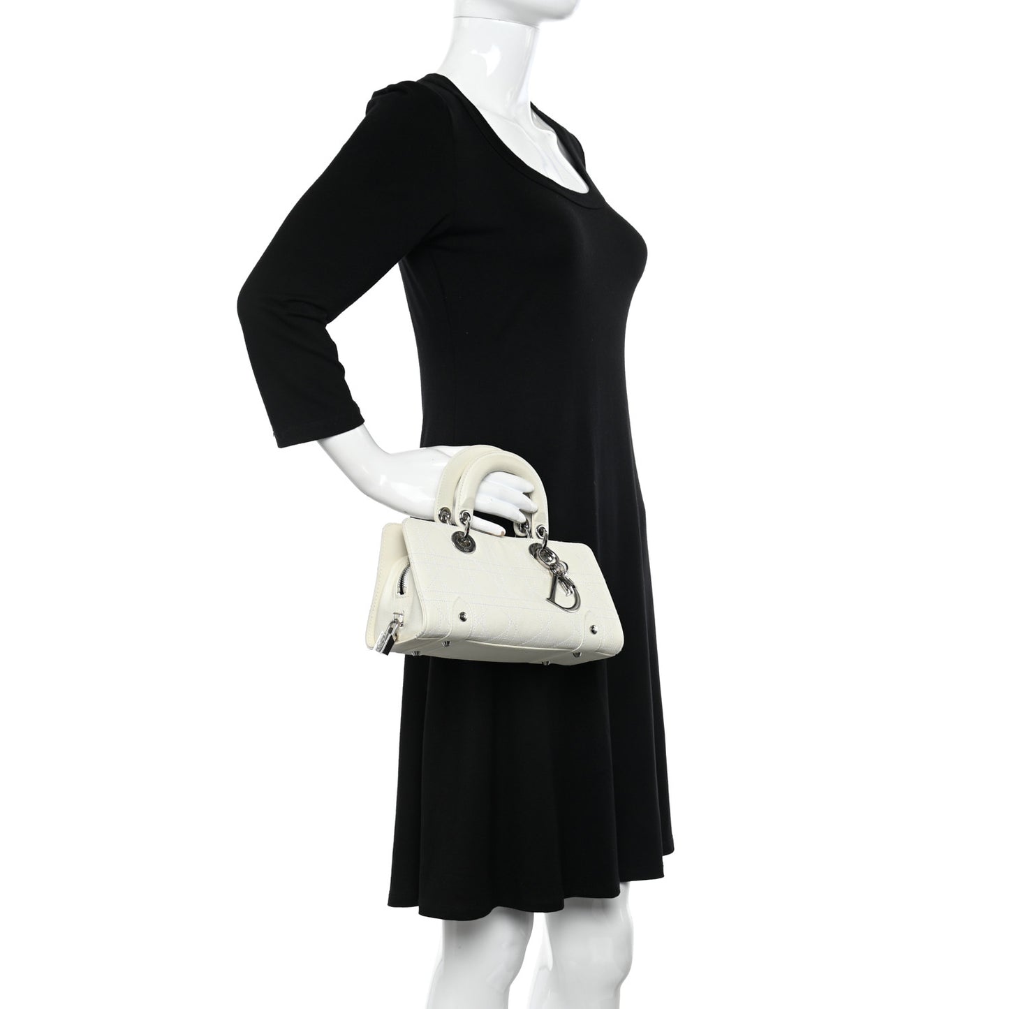 Calfskin Cannage Stitched Small East West Lady Dior White