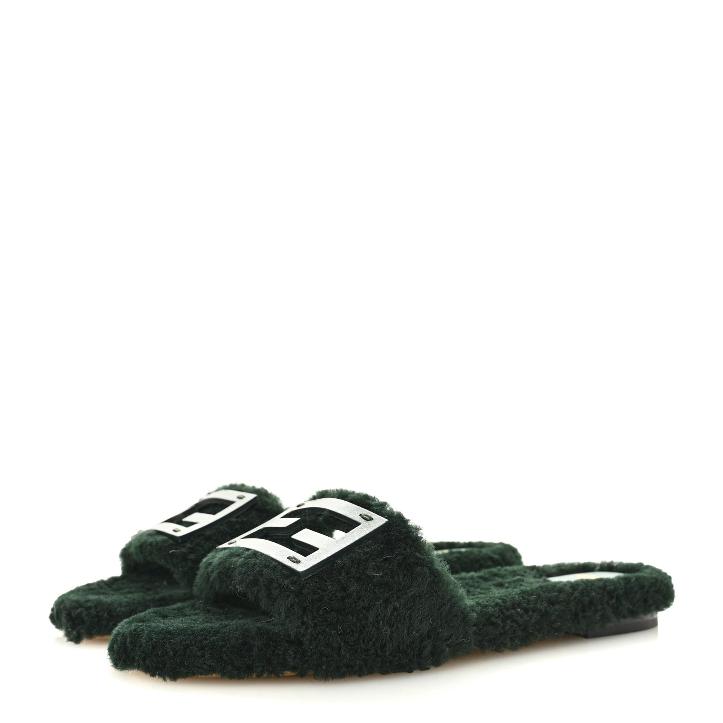 Shearling FF Baguette Slide Sandals 40 Salvia