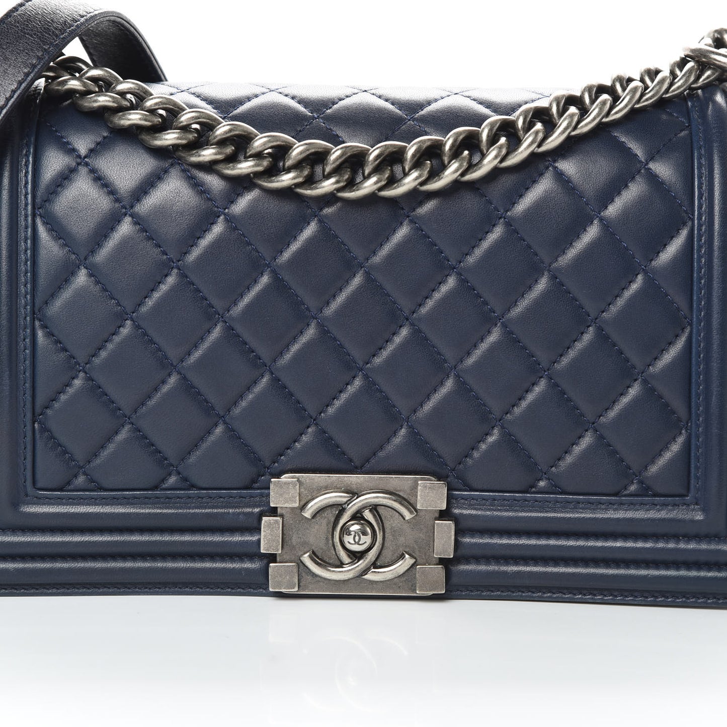 Lambskin Quilted Medium Boy Flap Dark Navy