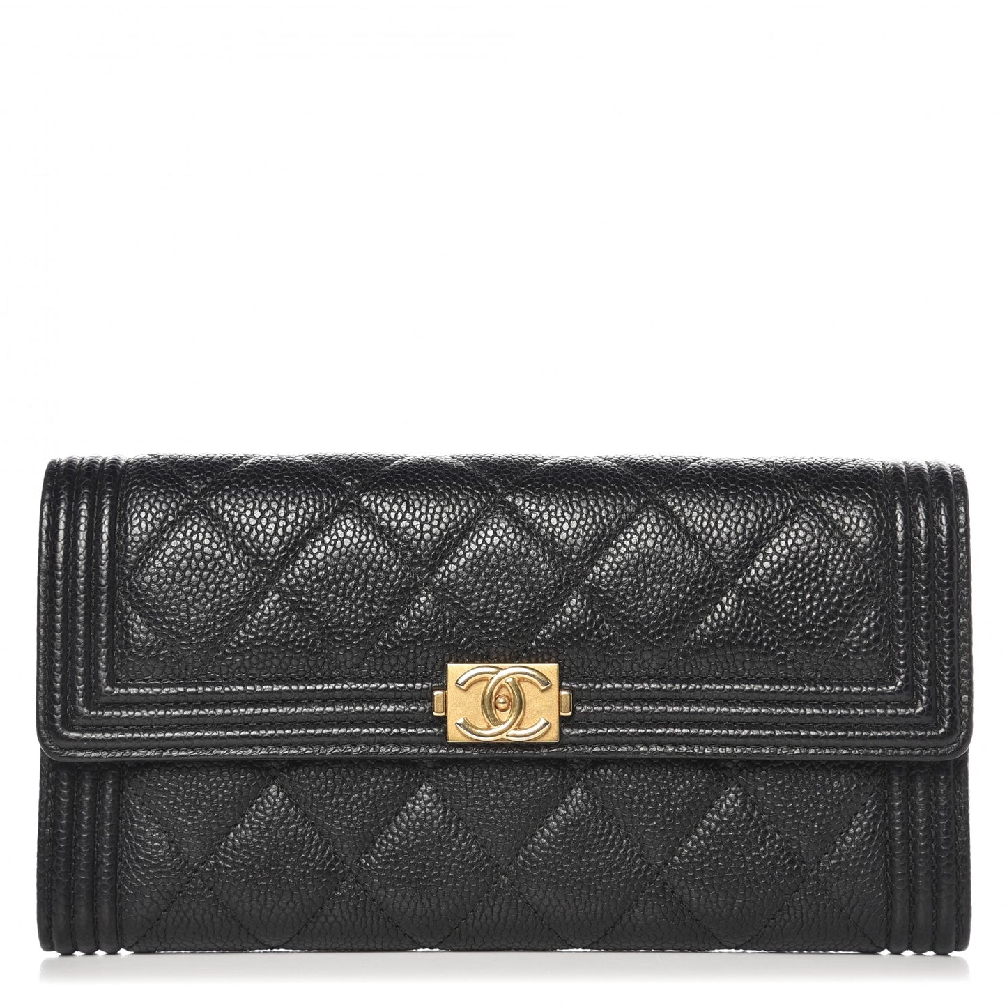 Caviar Quilted Boy Flap Wallet Black