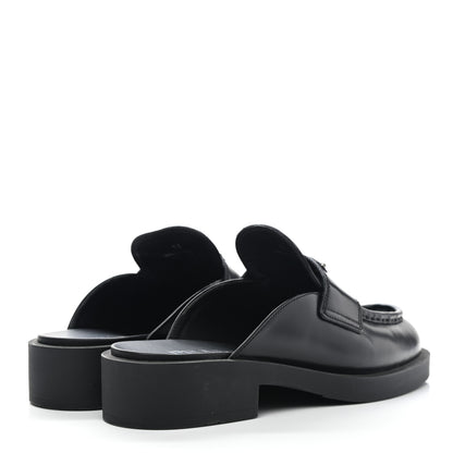 Prada Spazzolato Metal Triangle Logo 40mm Loafer Mules 39 Black 4 of 11
