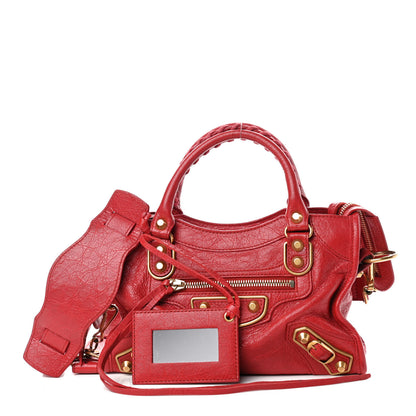 Balenciaga Agneau Gold Metallic Edge Hardware Mini City Rouge Rubis 3 of 11