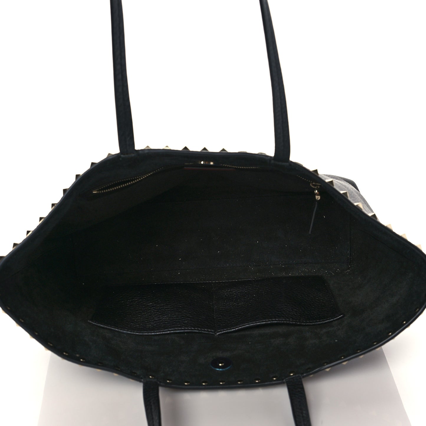 Grained Calfskin Small Rockstud Shoulder Tote Black