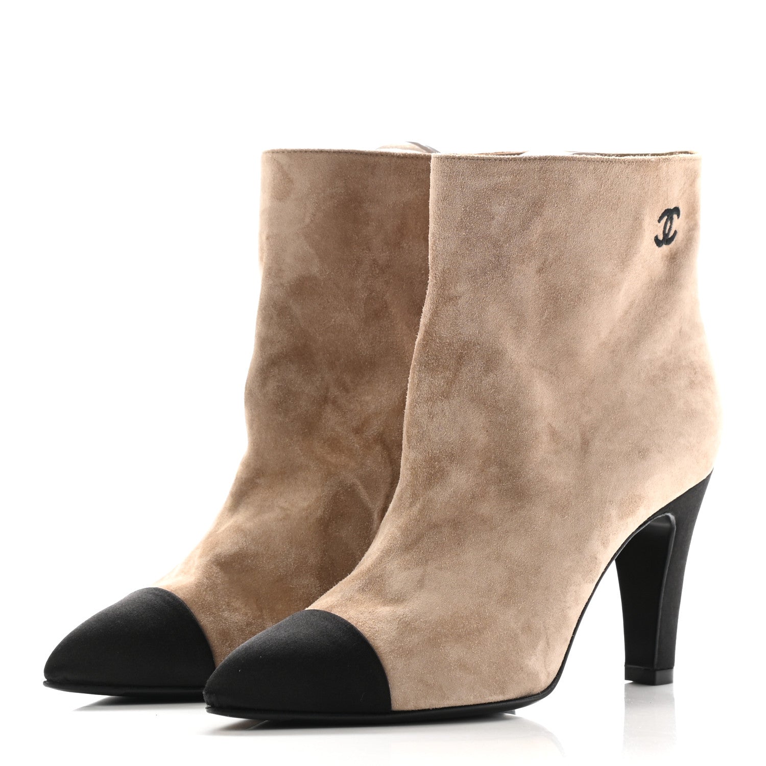 Chanel Suede Calfskin Satin Gabrielle Cap Toe Short Boots 37 Beige Black 3 of 12