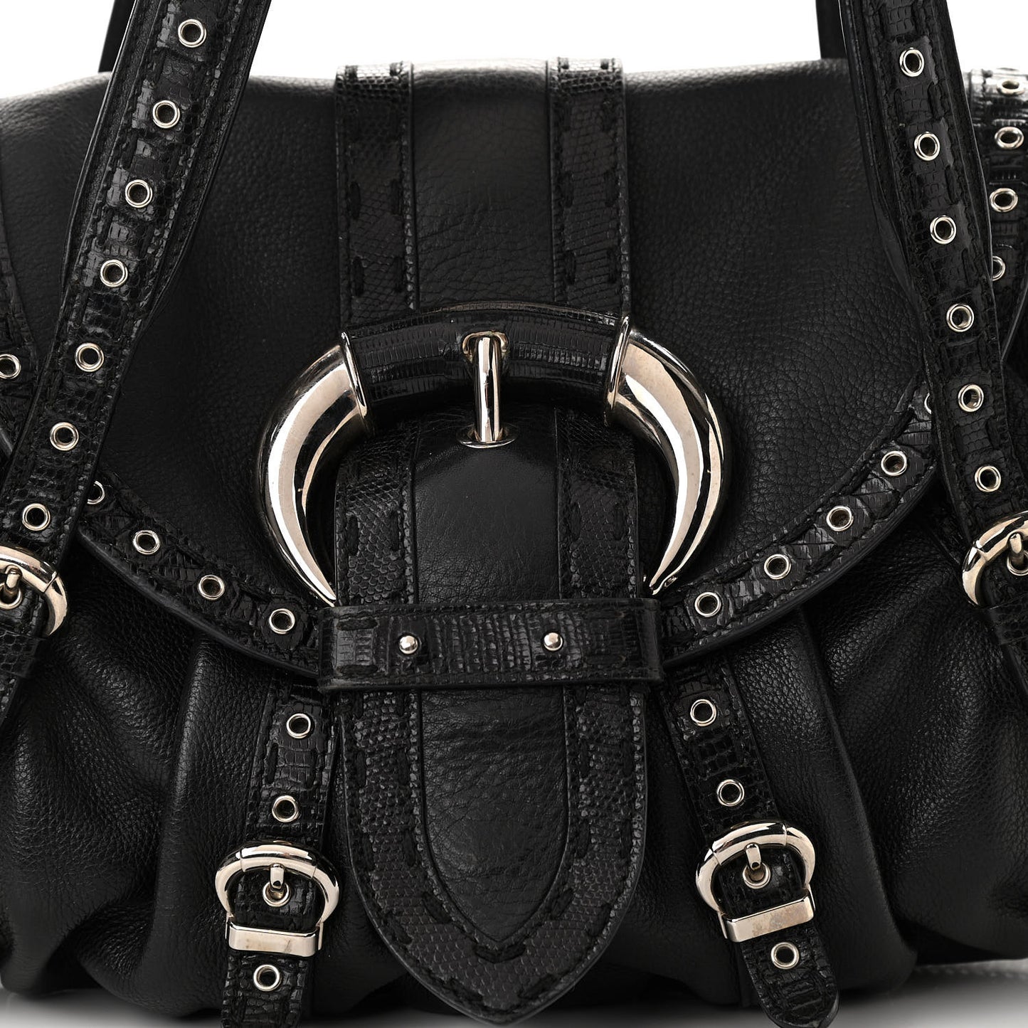 Calfskin Lizard Shoulder Bag Black