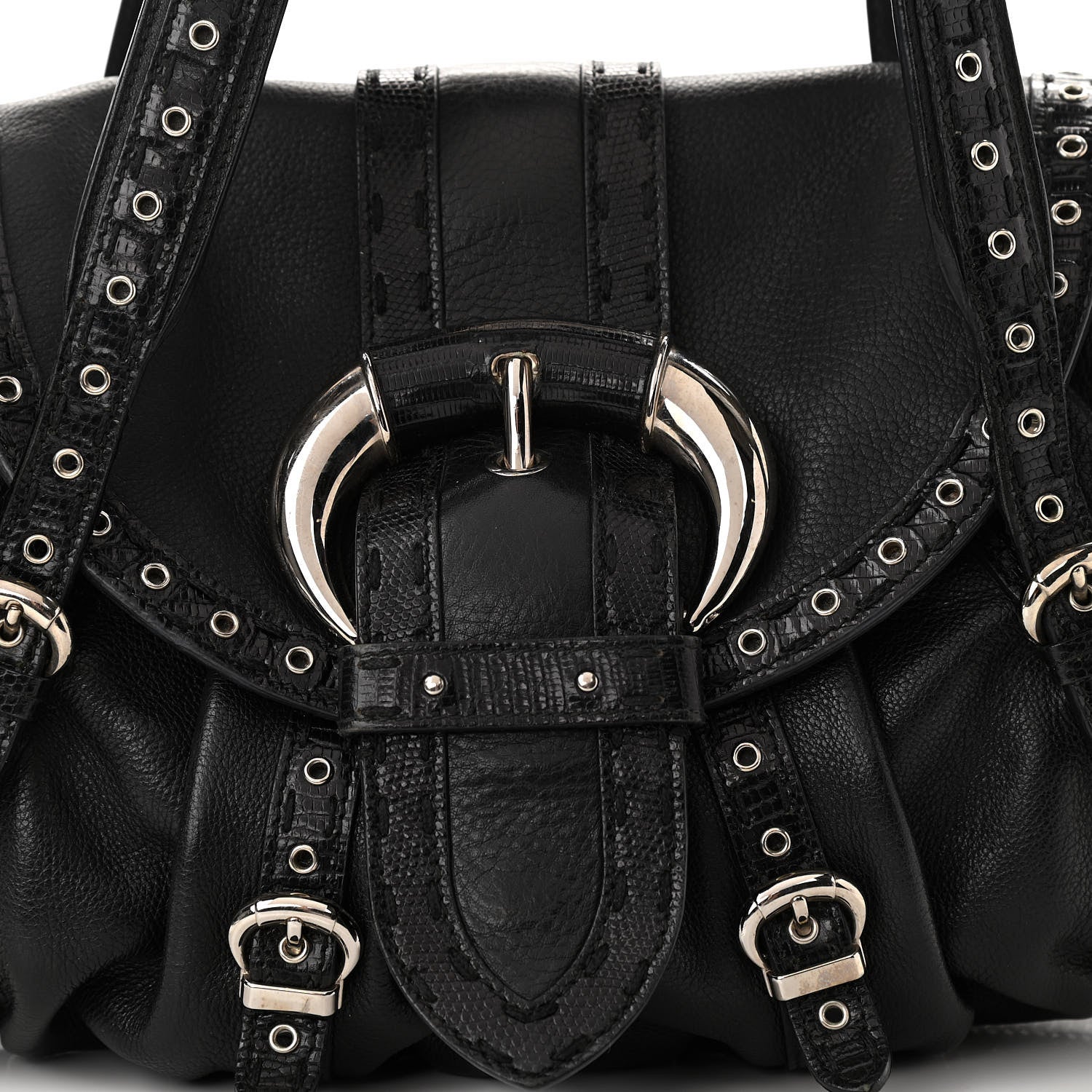 Christian Dior Calfskin Lizard Shoulder Bag Black 10 of 11