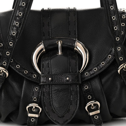Christian Dior Calfskin Lizard Shoulder Bag Black 10 of 11