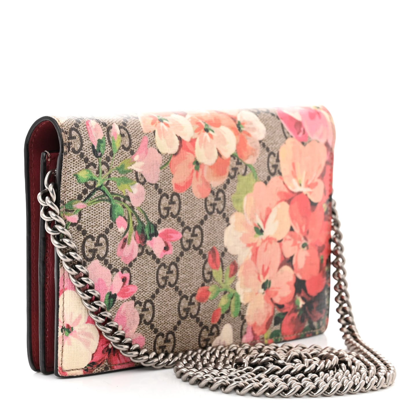 GG Supreme Monogram Blooms Chain Wallet Beige Multicolor Dry Rose