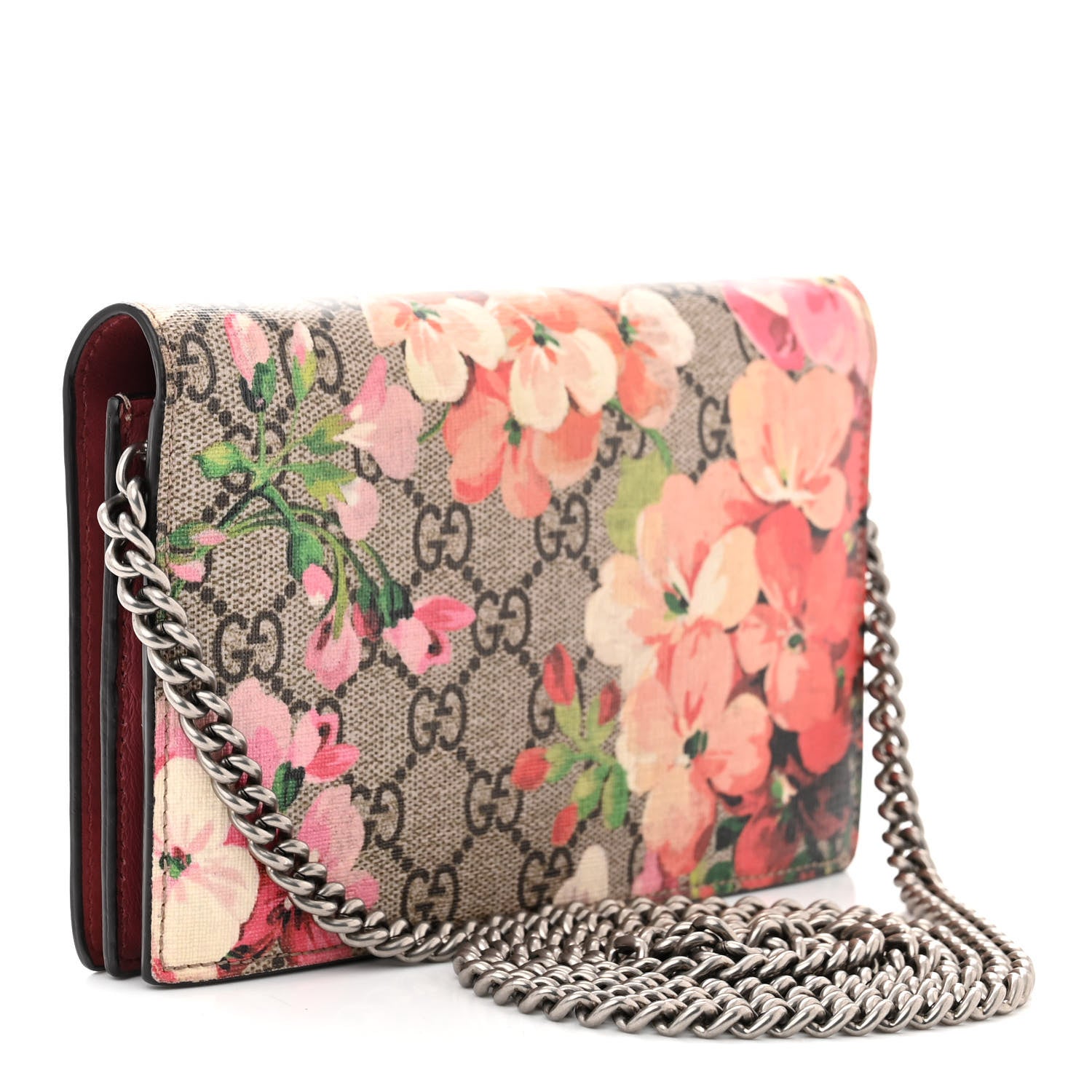 Gucci GG Supreme Monogram Blooms Chain Wallet Beige Multicolor Dry Rose 3 of 12