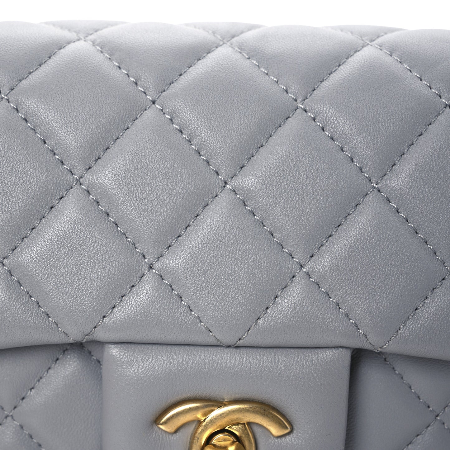 Lambskin Quilted Mini Rectangular Pearl Crush Flap Grey