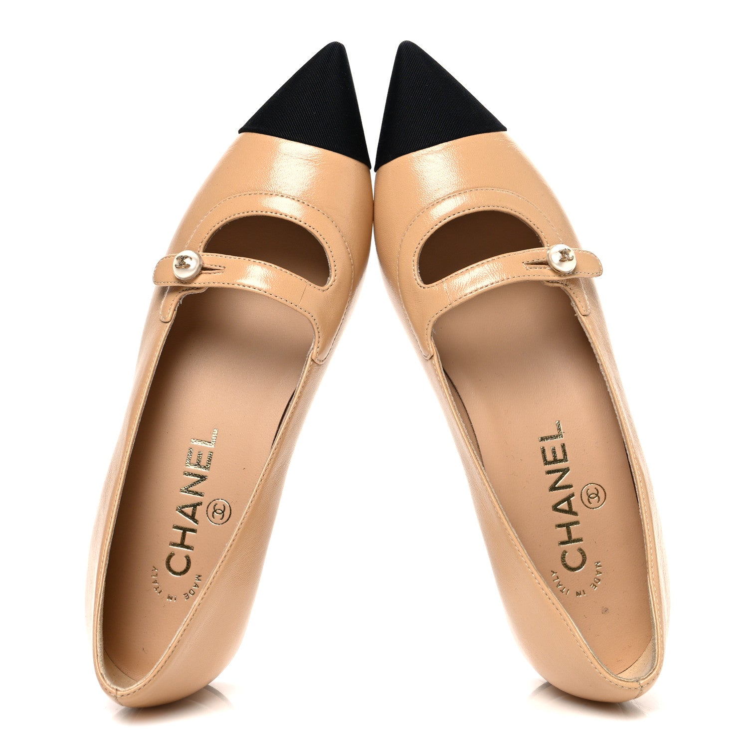 Chanel Shiny Lambskin Grosgrain Pointed Toe CC Ballet Flats 36