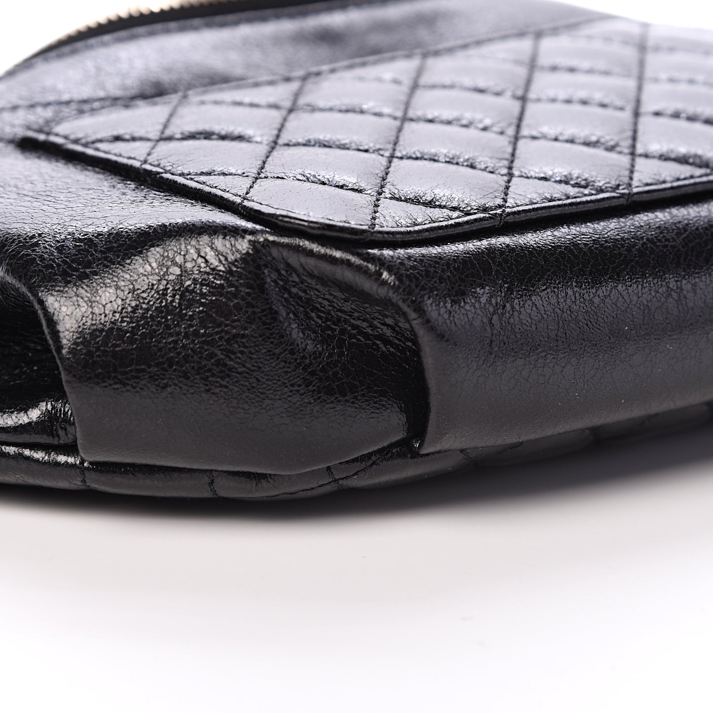 Crumpled Glazed Lambskin Quilted Waist Bag Fanny Pack Black