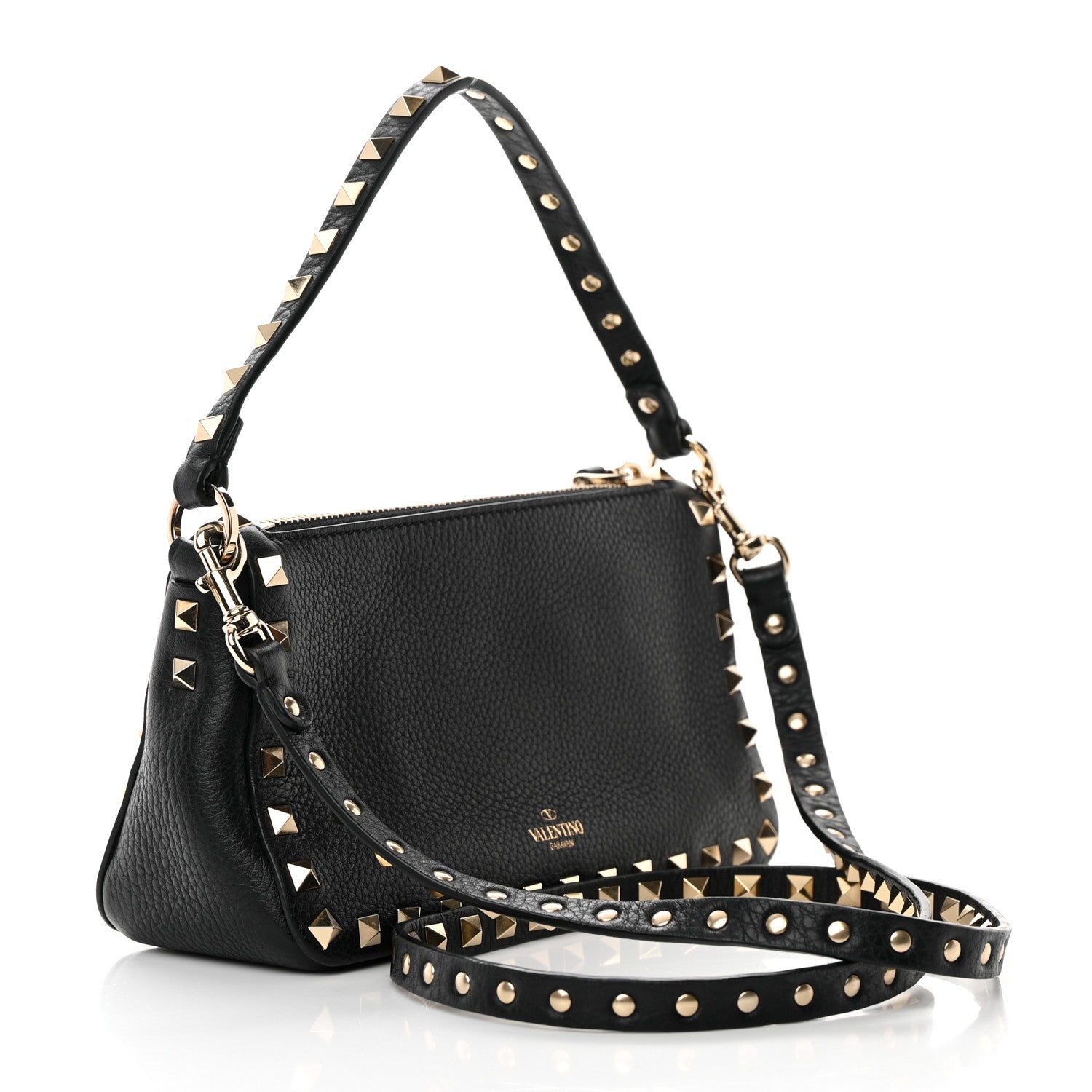 Valentino Garavani Pebbled Calfskin Small Rockstud Flip Lock Shoulder Bag Black 2 of 12