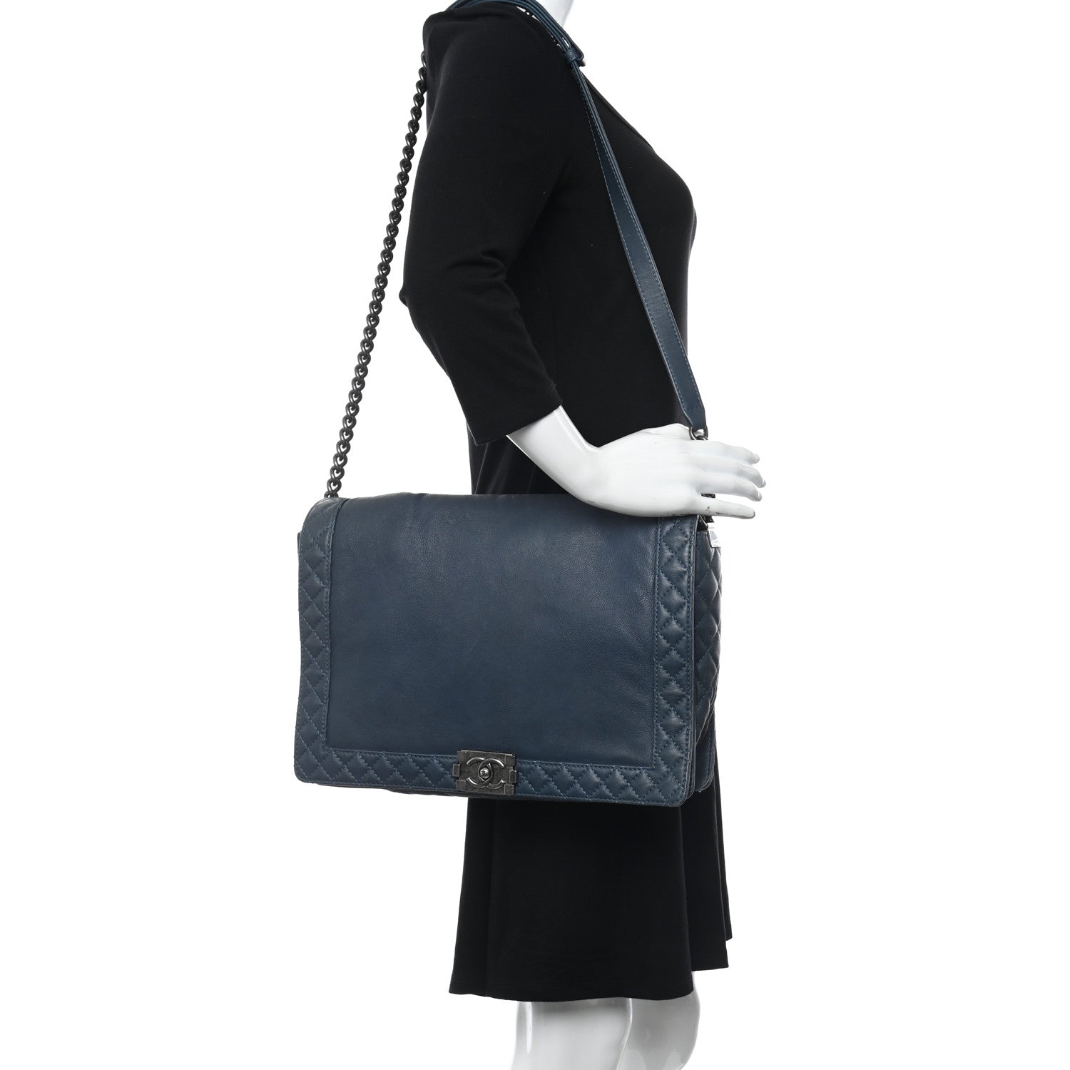 Chanel Calfskin Large Boy Reverso Flap Dark Blue 2 of 10