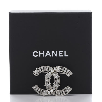 Chanel Crystal Pearl CC Star Coco Flapper Brooch Silver 5 of 5