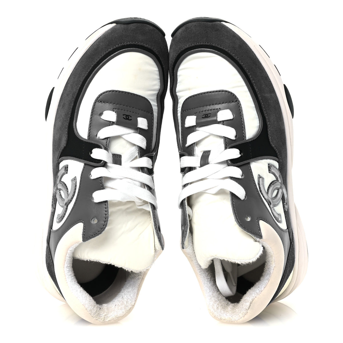 Chanel Nylon Lambskin Suede Calfskin CC Sneakers 40 Blue White Black 2 of 10