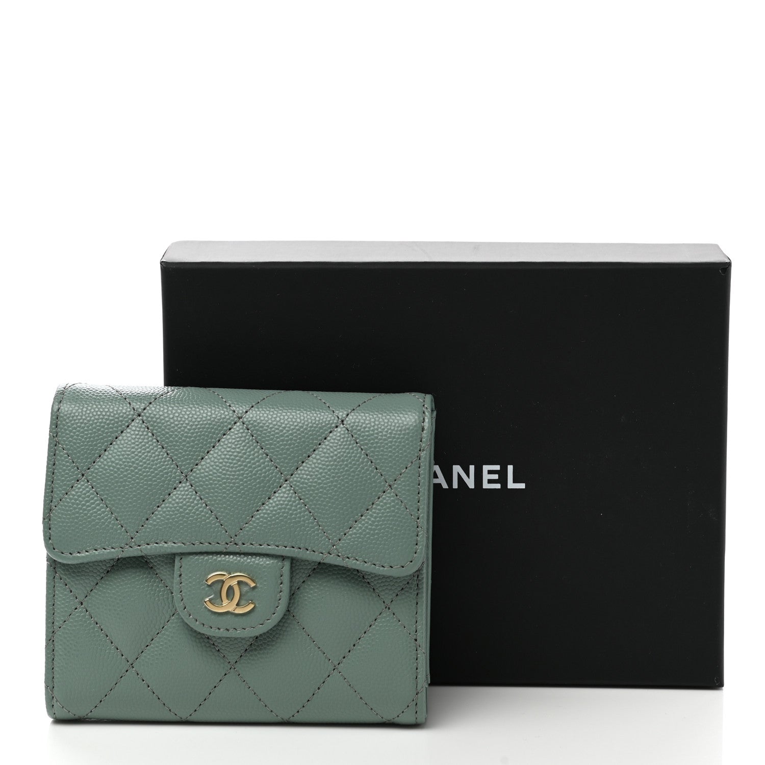 Chanel Metallic Caviar Quilted Compact Flap Wallet Dark Green 8 of 8