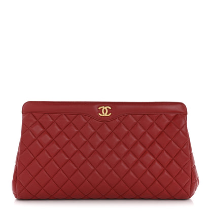 Chanel Lambskin Quilted Clutch Red 1 of 9