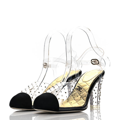 Chanel PVC Studded Grosgrain Cap Toe Pumps 38.5 Transparent Black 3 of 9