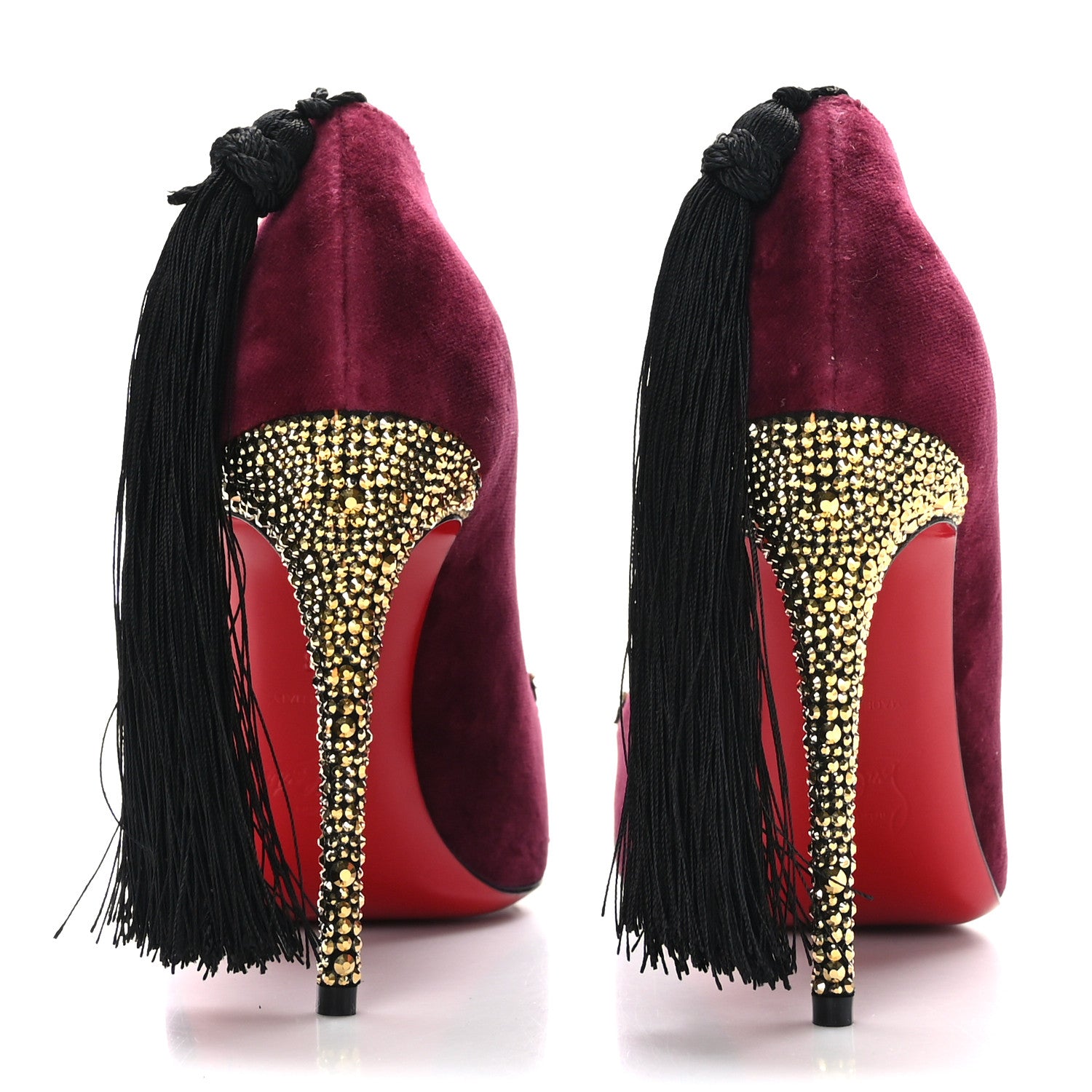 Christian Louboutin Veau Velours Suede Hot Chick 100 Kiss Pumps 38 Burgundy Gold 5 of 8