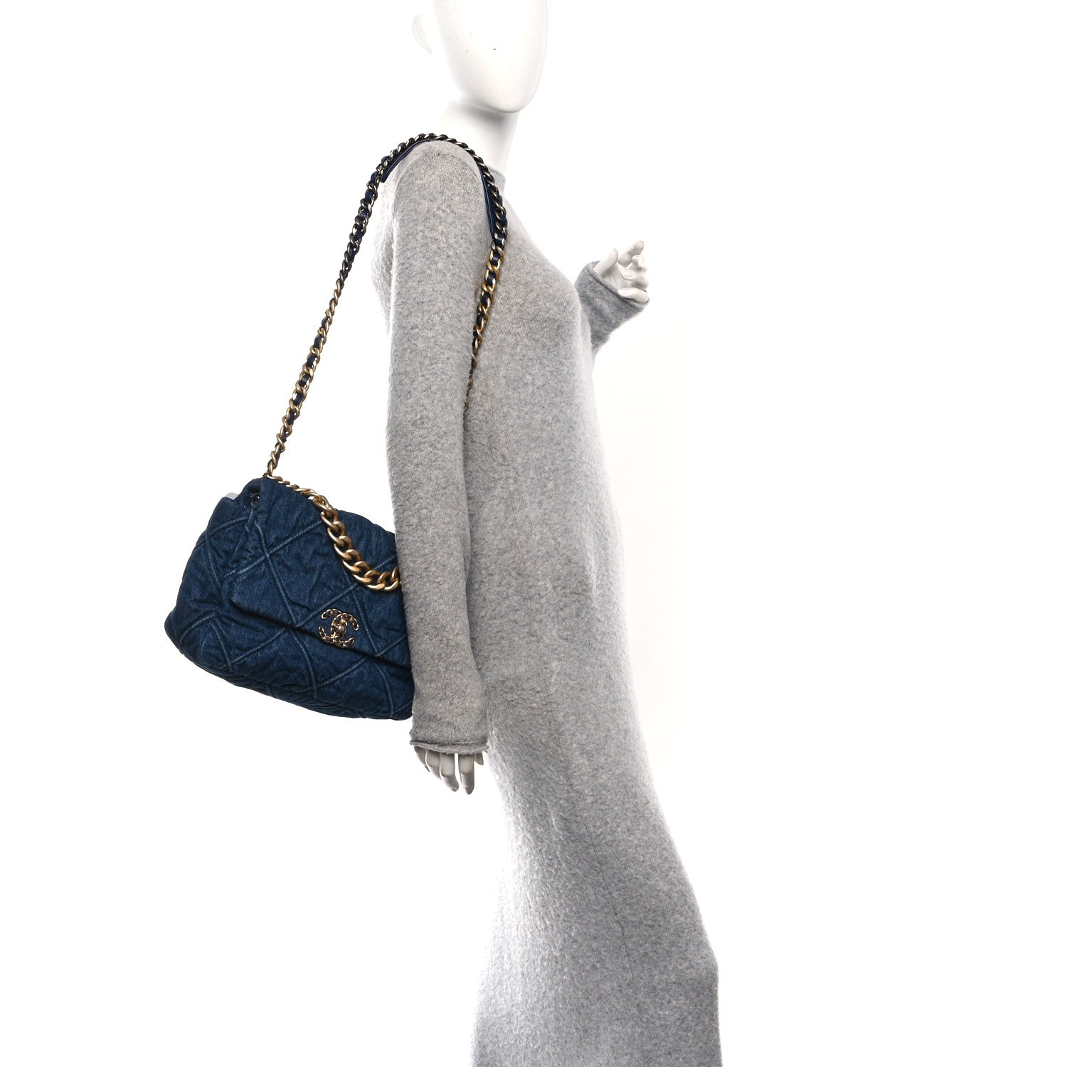 Chanel Denim Quilted Large Chanel 19 Flap Blue 2 of 10
