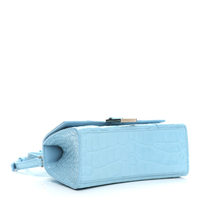 Balenciaga Shiny Calfskin Crocodile Embossed Hourglass Top Handle Bag XS Azur 4 of 11