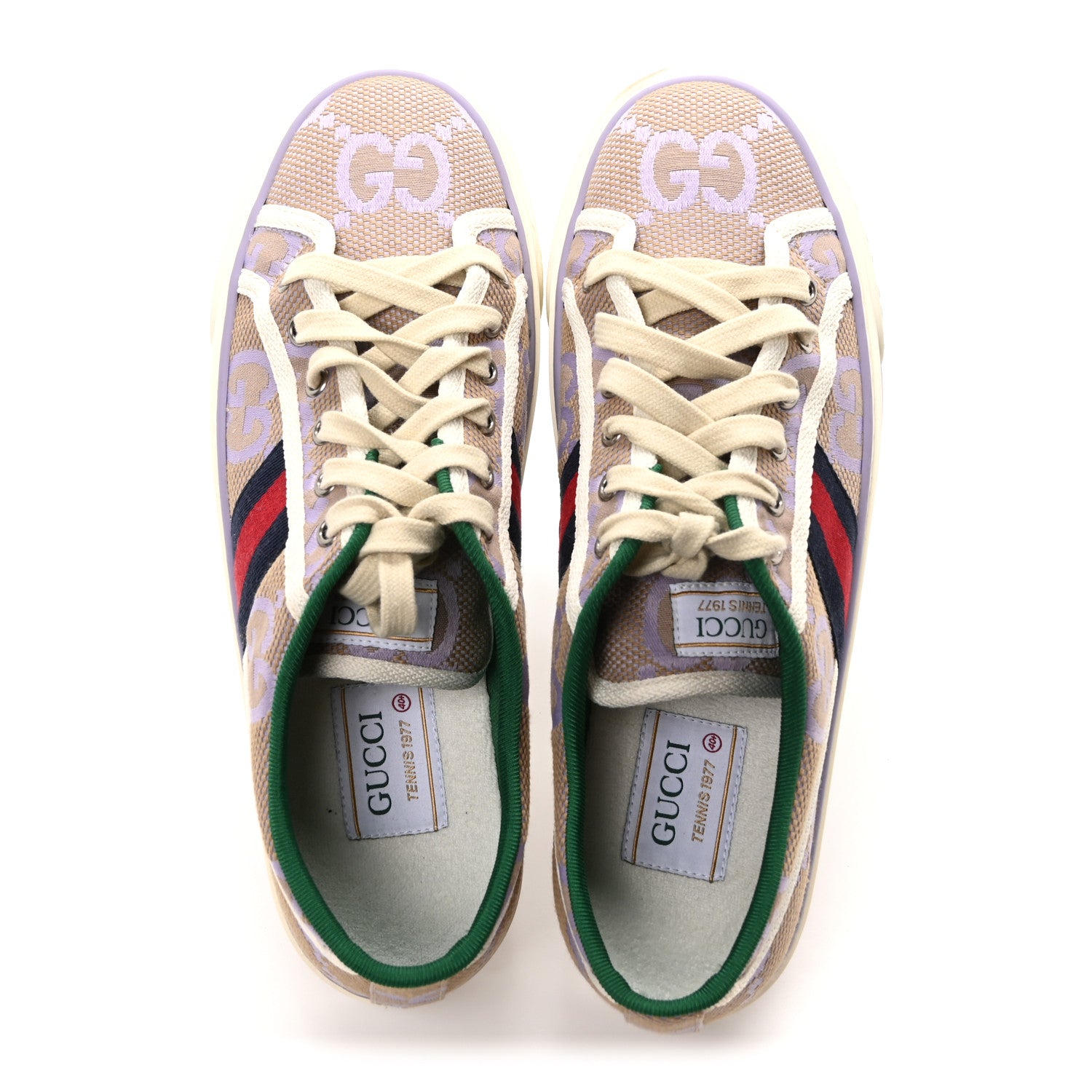 Gucci Monogram Jumbo GG Web Womens 1977 Tennis Sneakers 40.5 Beige Lapis Mystic White 2 of 8