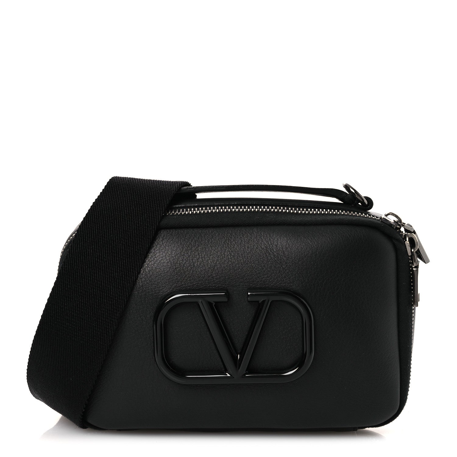 Valentino Garavani Calfskin Lacquered Vlogo Crossbody Bag Black 1 of 9