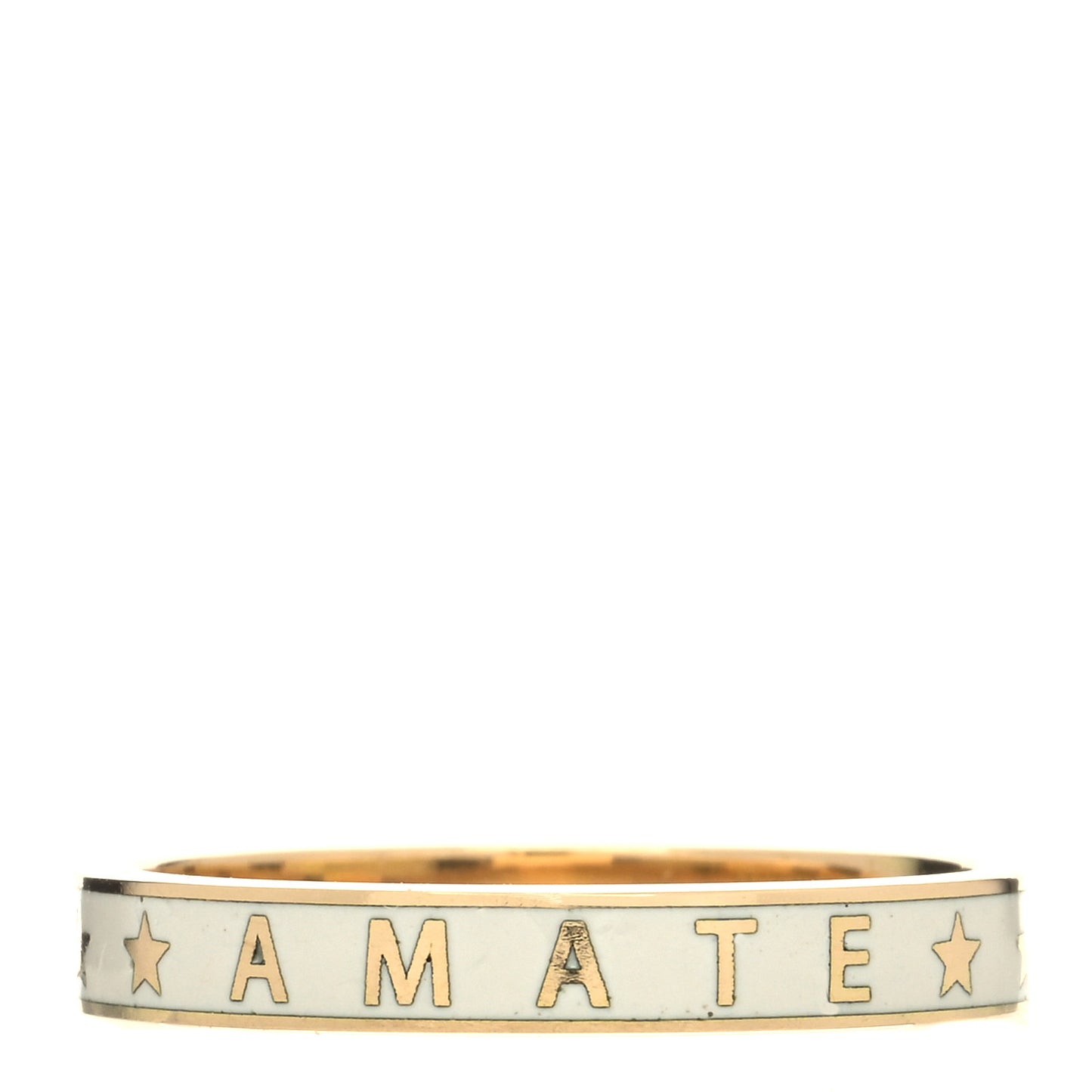 18K Yellow Gold Champleve Enamel Thin Amate Love Band Ring White 53 6.5