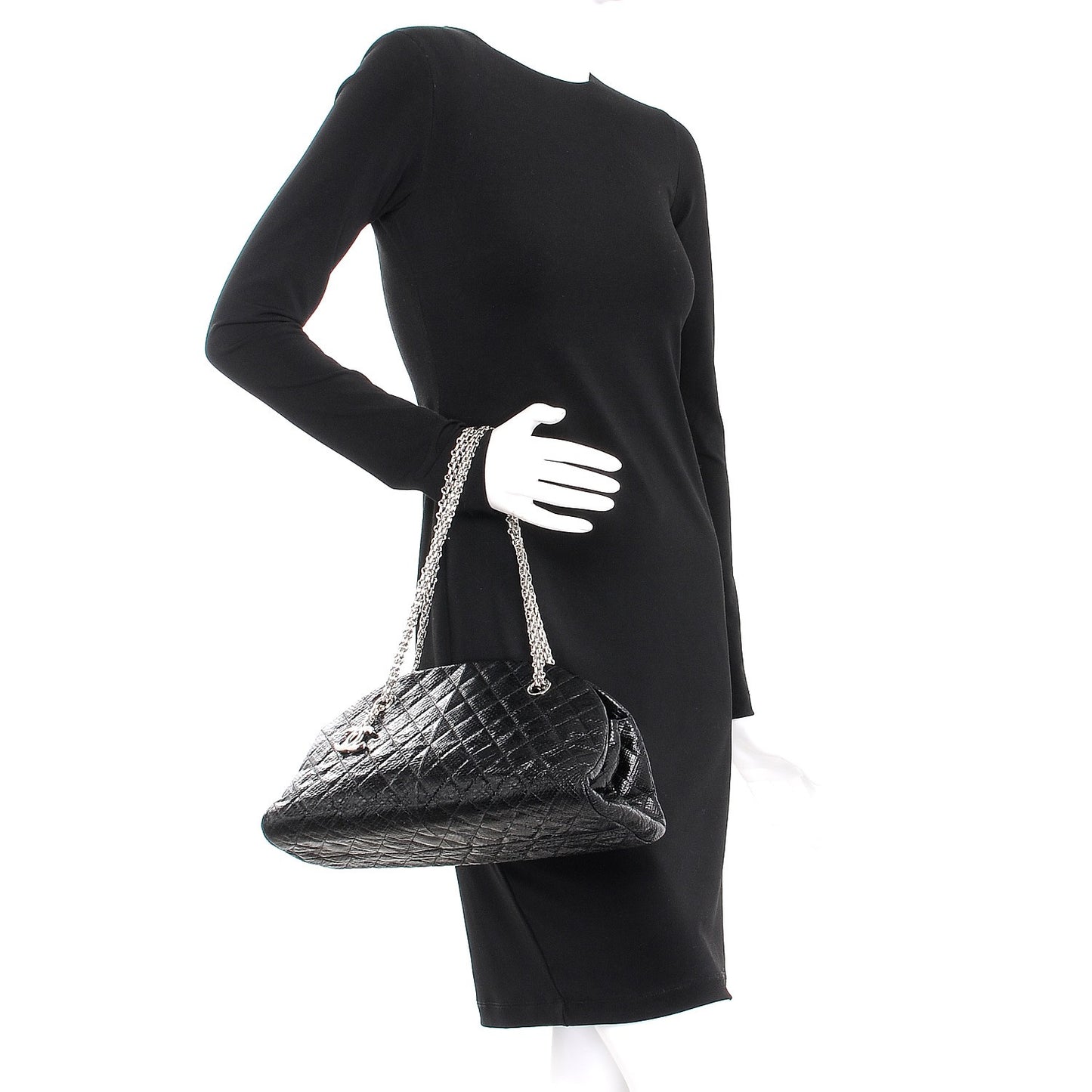 Lizard Quilted Medium Just Mademoiselle Bowling Bag Black