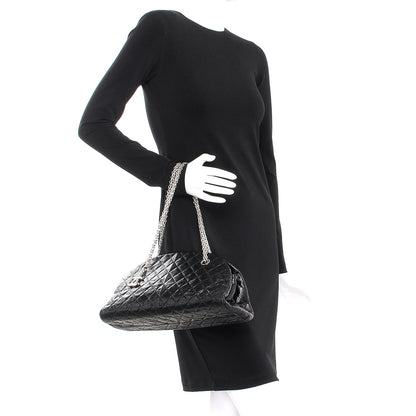 Chanel Lizard Quilted Medium Just Mademoiselle Bowling Bag Black 2 of 7