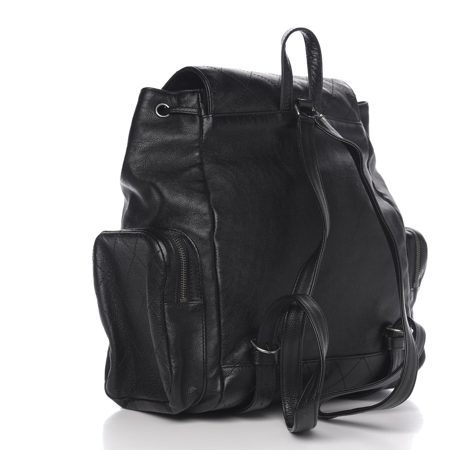 Grained Calfskin Stitched Pocket Backpack Black