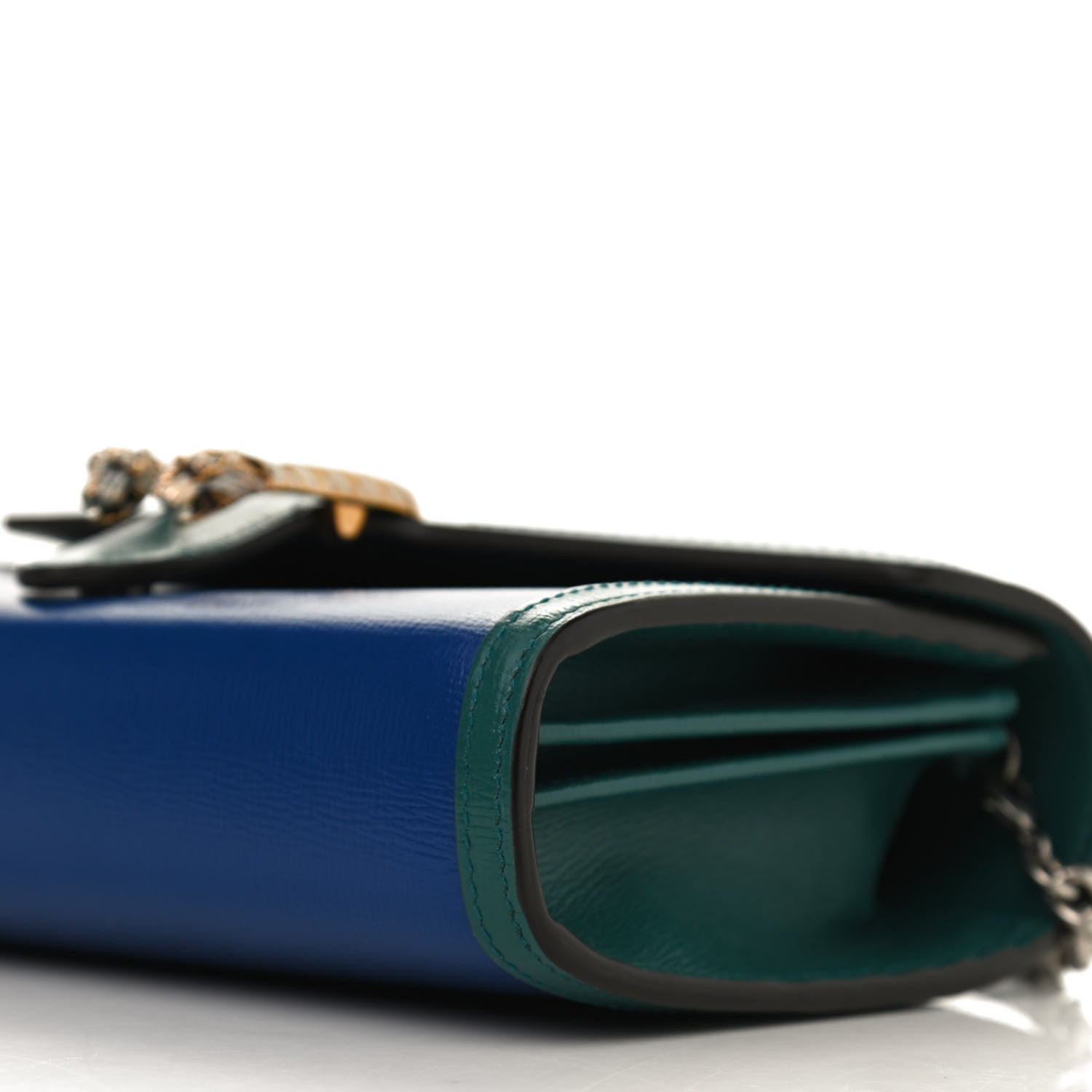 Gucci Azalea Calfskin Enamel Mini Dionysus Chain Wallet Imperial Blue Pavone Off White 9 of 12